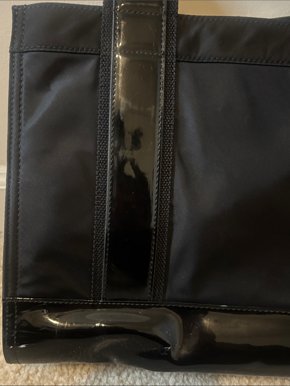 Tory Burch Black Nylon Logo Tote with Patent Trim - Picture 8 of 9